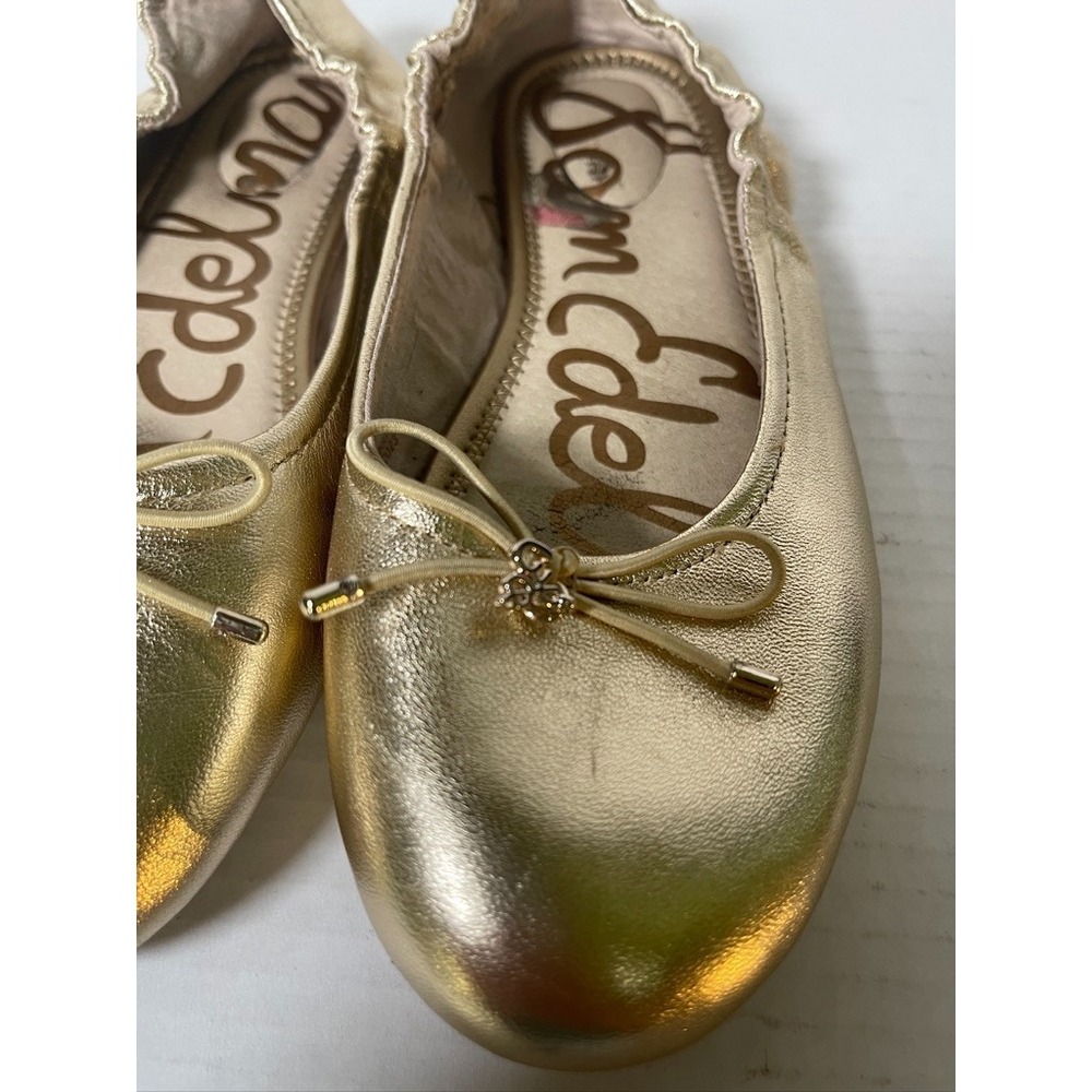 EUC Metallic Gold Leather Sam Edelman Jessica Mini Ballet Shoes Girls Size 4 - Picture 3 of 8